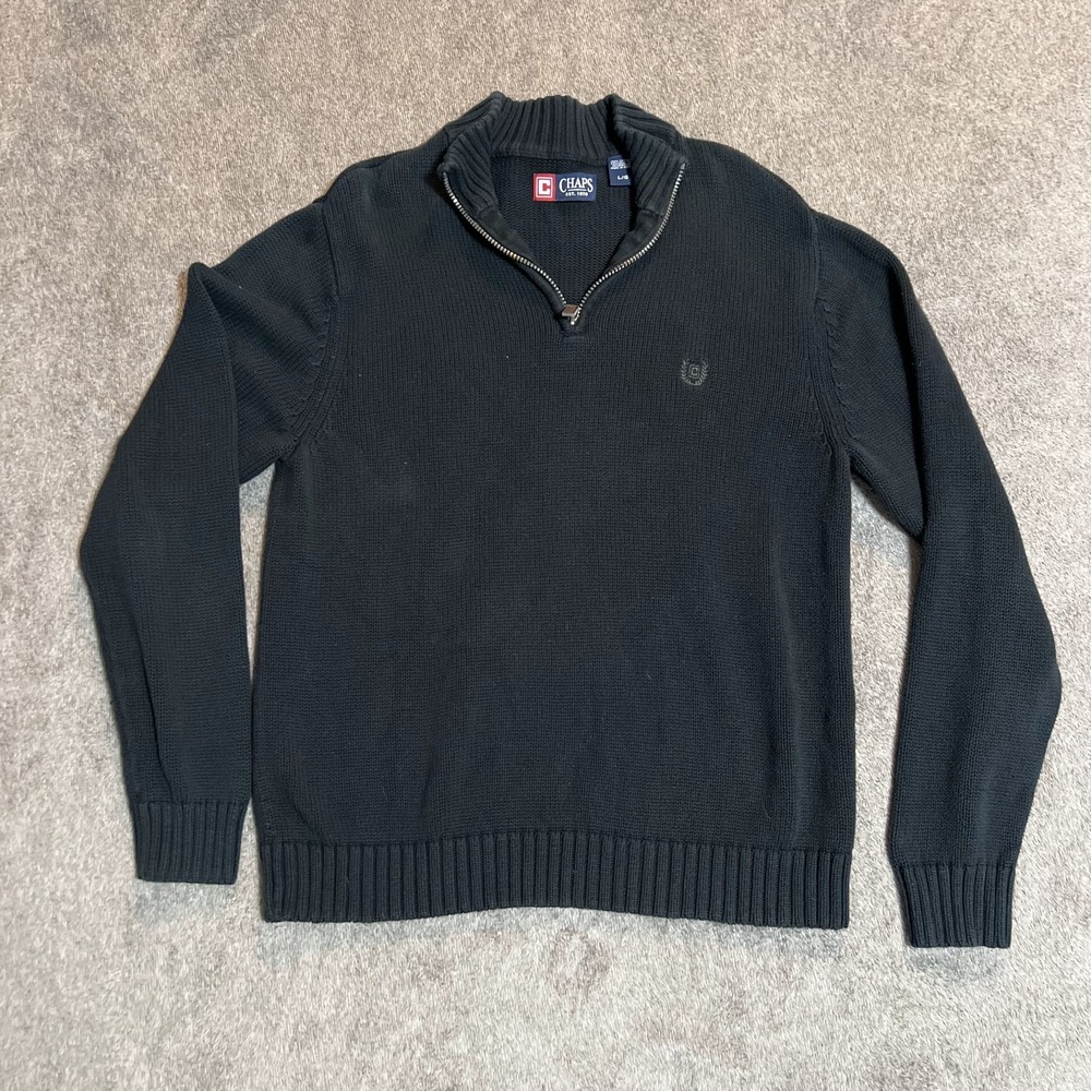 Mens Chaps Mock neck 1/4 quarter Zip pullover Knit Sweater Black size Large